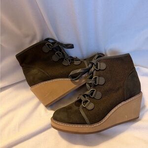 Dark Olive Wedge Booties